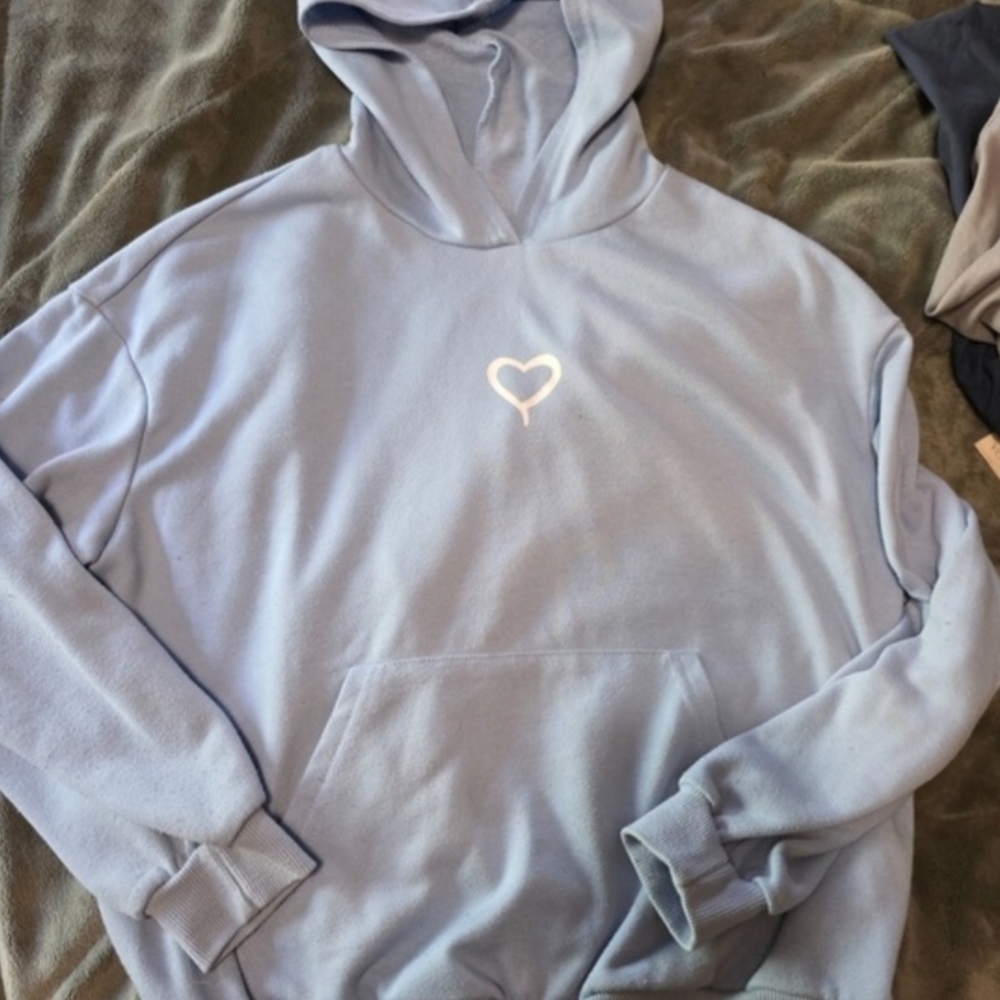 SHEIN Light Blue Heart Hoodie